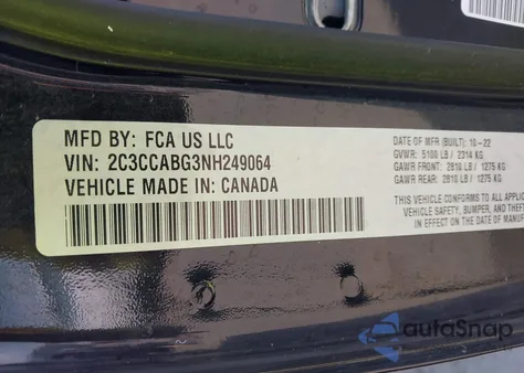 2022 Chrysler 300 S из США, поврежденный, VIN 2C3CCABG3NH249064